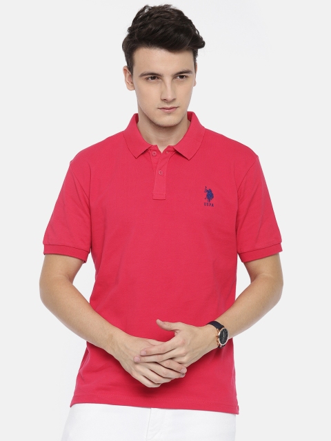 

U.S. Polo Assn. Men Pink Solid Polo Collar T-shirt