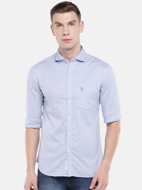 

U.S. Polo Assn. Men Blue Tailored Fit Solid Casual Shirt