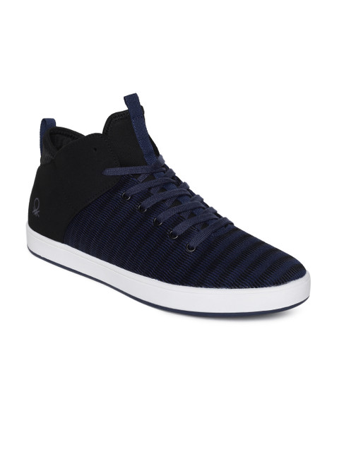 

United Colors of Benetton Men Navy Blue & Black Mid-Top Sneakers