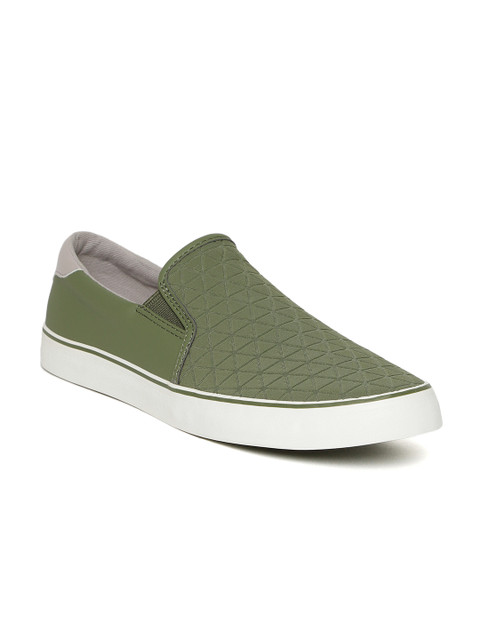 

United Colors of Benetton Men Olive Green Textured Slip-On Sneakers
