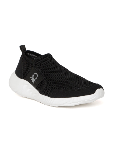 

United Colors of Benetton Men Black Mesh Slip-On Sneakers