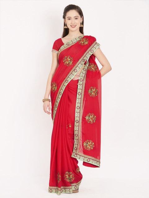 

Nanda Silk Mills Red Embroidered Art Silk Saree