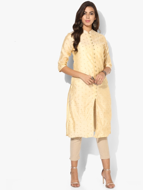 

Sangria Women Beige Chanderi Textured Straight Knee-Length Kurta