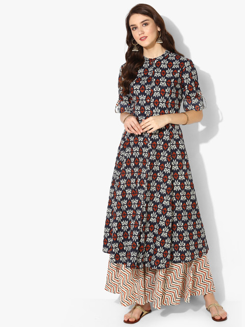 

Sangira Women Navy Blue & Red Printed A-Line Kurta with Palazzo