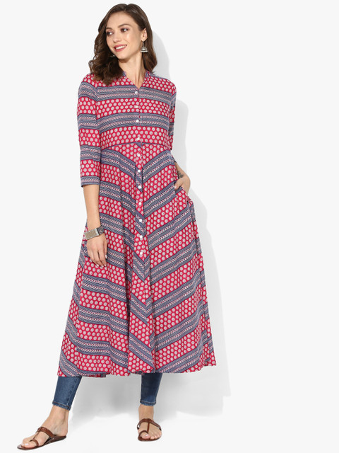 

Sangria Women Pink & Blue Printed Anarkali Kurta