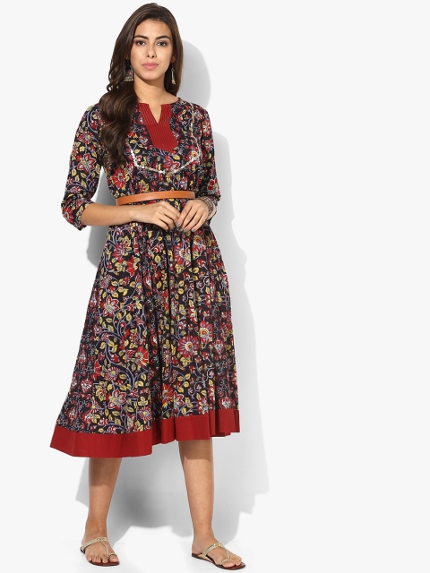 

Sangria Women Black & Maroon Kalamkari Printed Anarkali Kurta