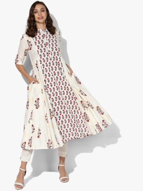 

Sangria Women White & Red Floral Print Anarkali Kurta