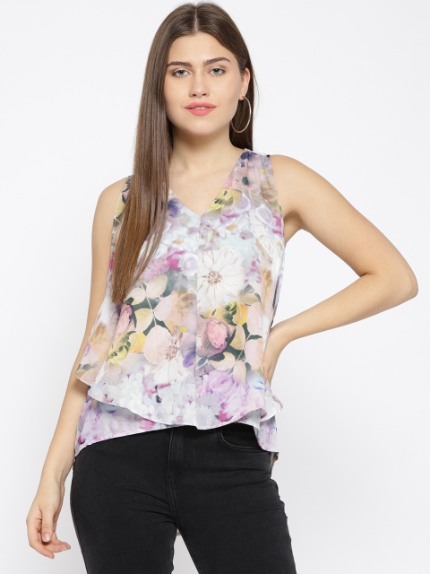 

Xpose Women Grey & Purple Printed A-Line Top