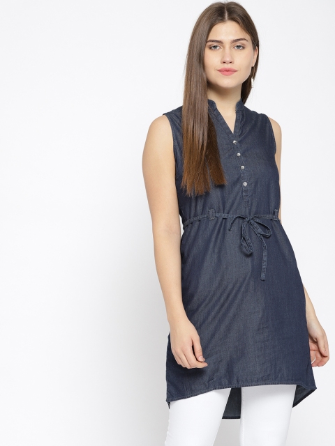 

Xpose Navy Blue Solid Chambray Tunic