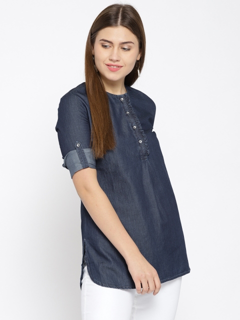 

Xpose Navy Blue Solid Chambray Tunic
