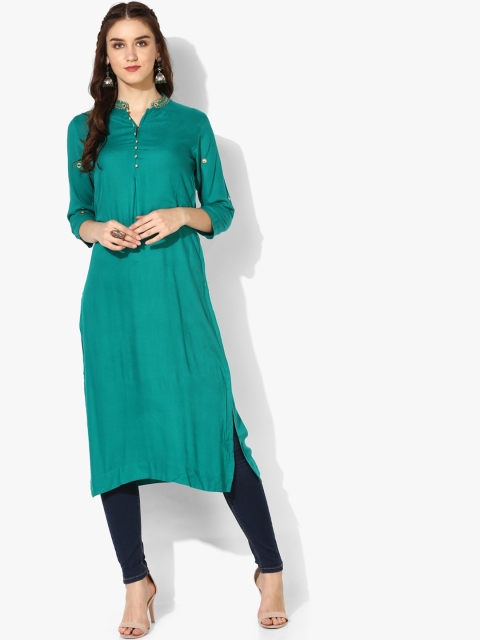 

Sangria Teal Green Embroidered Straight Kurta