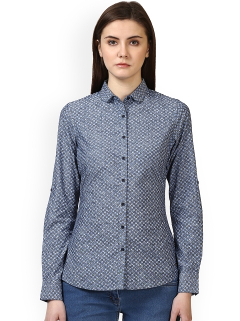 

Park Avenue Women Blue Printed Pure Cotton Top