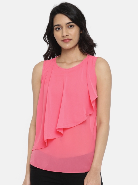 

Park Avenue Women Pink Solid Layered Semi sheer Top