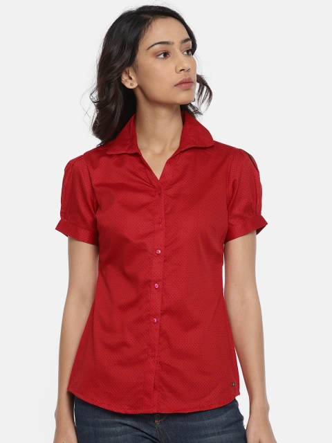 

Park Avenue Women Red & Black Regular Fit Printed Casual Shirt