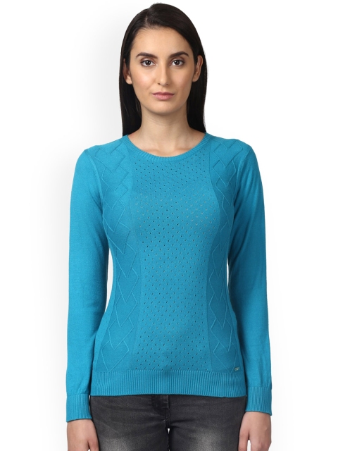 

Park Avenue Women Blue Self Design Pullover