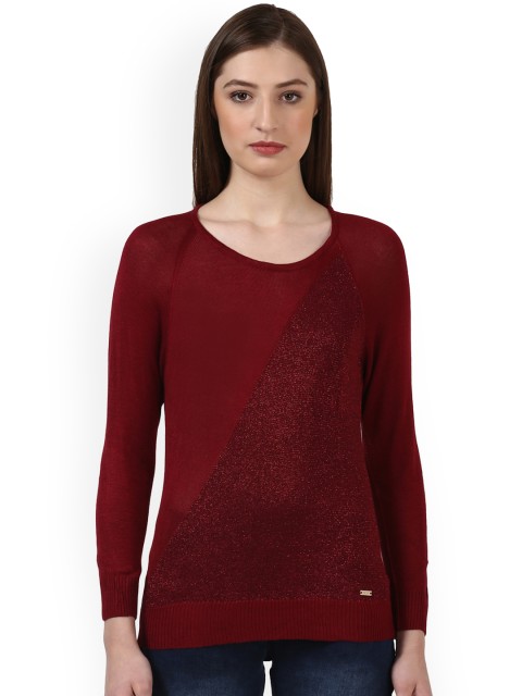 

Park Avenue Women Maroon Self Design Pullover