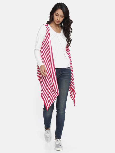 

Park Avenue Woman Pink & White Striped Open Front Shrug