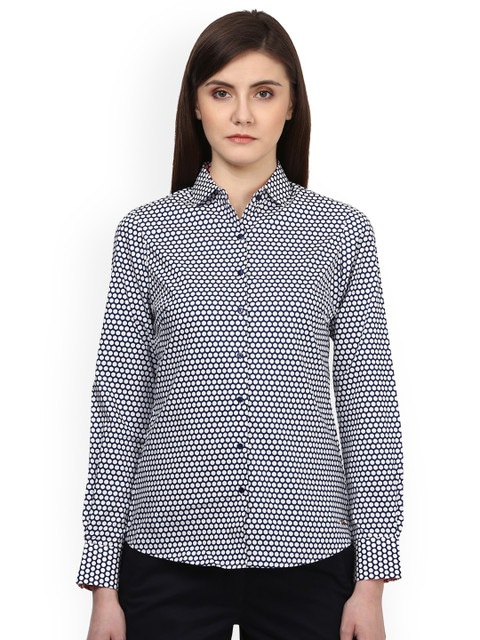 

Park Avenue Women Navy Blue & White Regular Fit Printed Casual Shirt