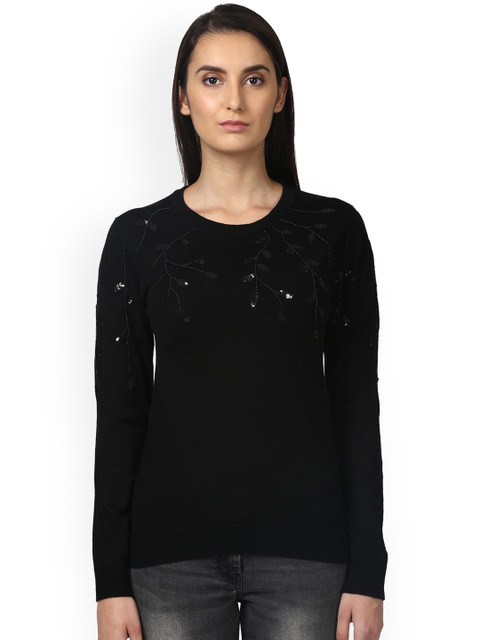 

Park Avenue Women Black Self Design Pullover