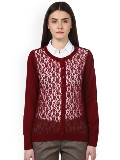 

Park Avenue Women Maroon Self Design Cardigan