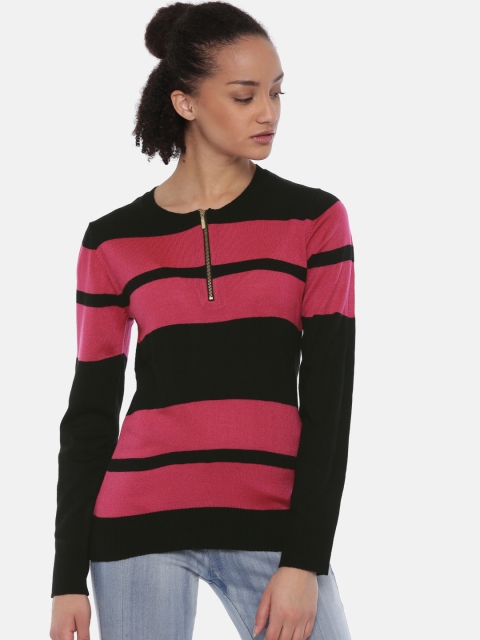 

Park Avenue Women Black & Pink Striped Pullover Sweater