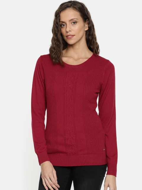 

Park Avenue Women Red Self-Design Pullover Sweater