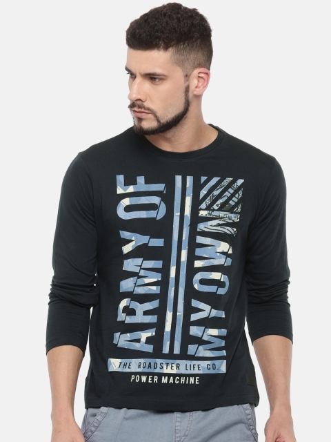 

Roadster Men Navy Blue Printed Round Neck T-shirt