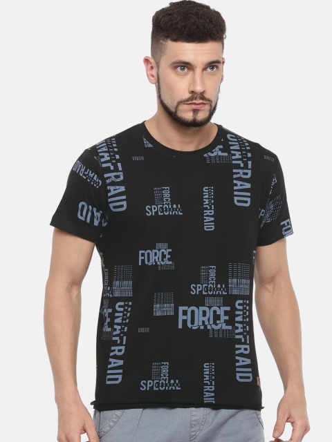 

Roadster Men Black Printed Round Neck T-shirt