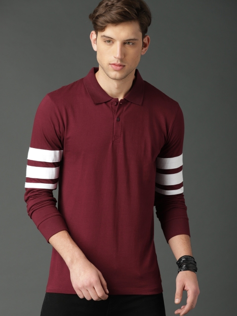 

Roadster Men Maroon Printed Polo Collar T-shirt