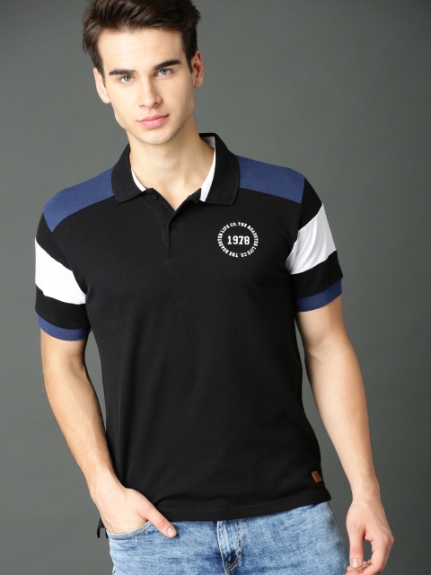 

Roadster Men Black Polo Collar T-shirt