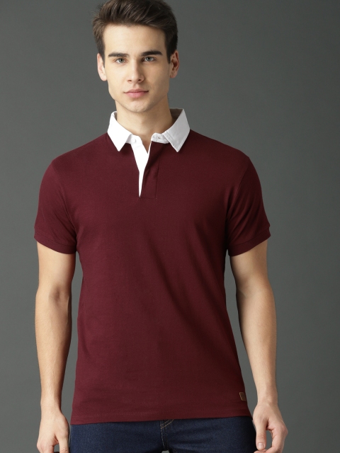 

Roadster Men Maroon Solid Polo Collar Pure Cotton T-shirt