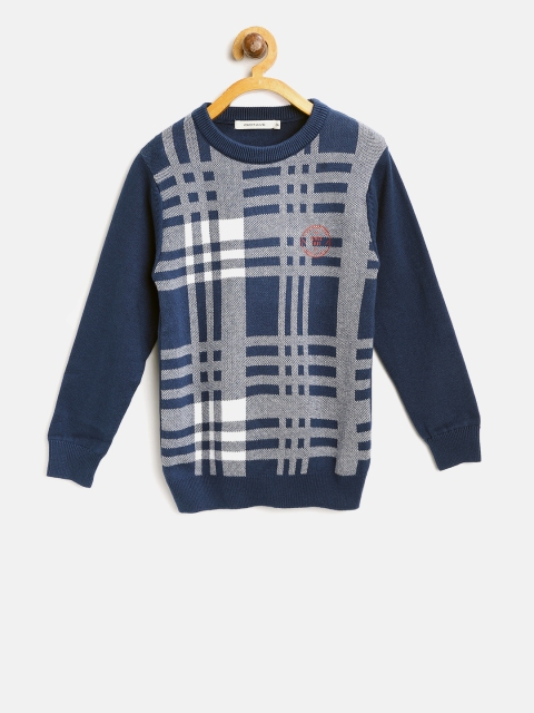 

Octave Boys Navy Blue & Off-White Checked Pullover