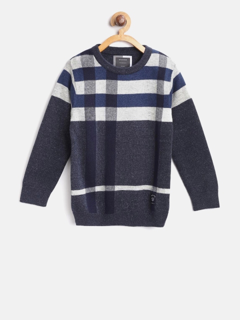 

Octave Boys Navy Blue & Grey Melange Checked Pullover