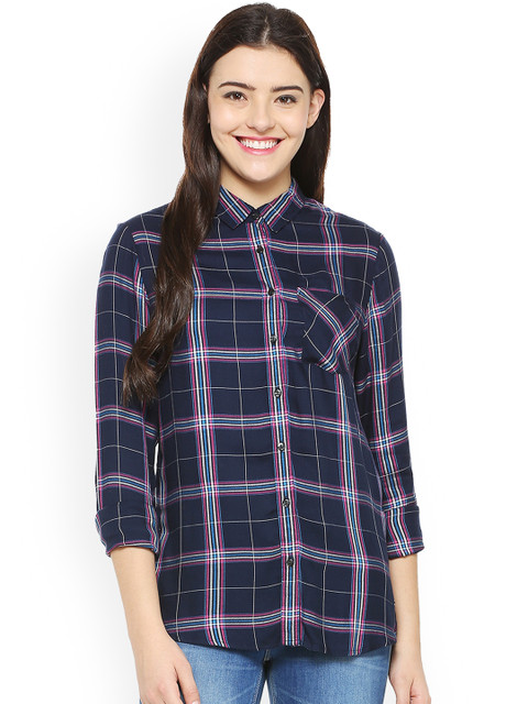 

Allen Solly Woman Women Blue & Pink Regular Fit Checked Casual Shirt