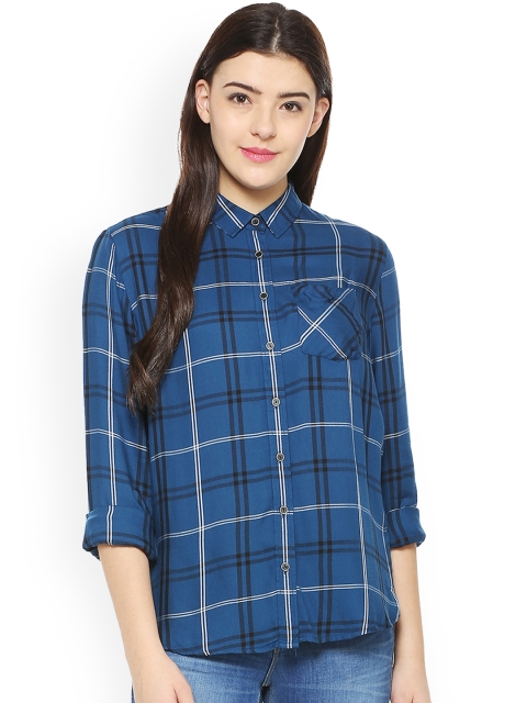 

Allen Solly Woman Women Blue & White Regular Fit Checked Casual Shirt