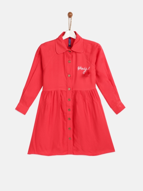 

YK Girls Red Solid Shirt Dress