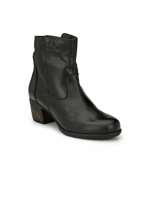 

Alberto Torresi Women Black Solid Leather Mid-Top Leather Flat Boots