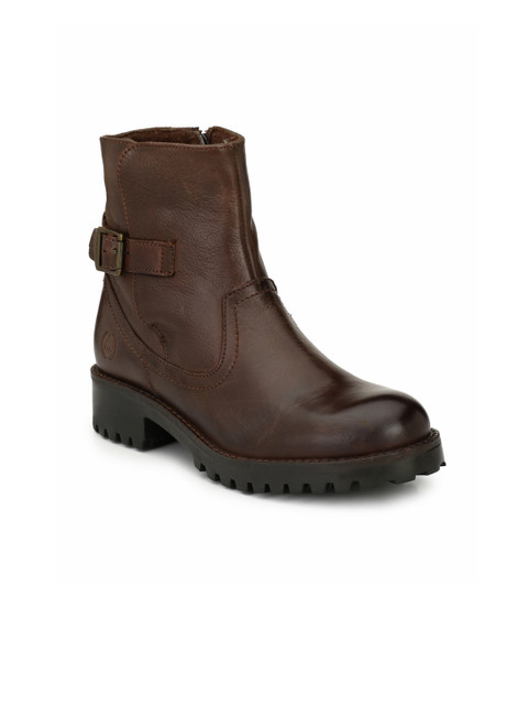 

Alberto Torresi Women Brown Leather Mid-Top Flat Boots