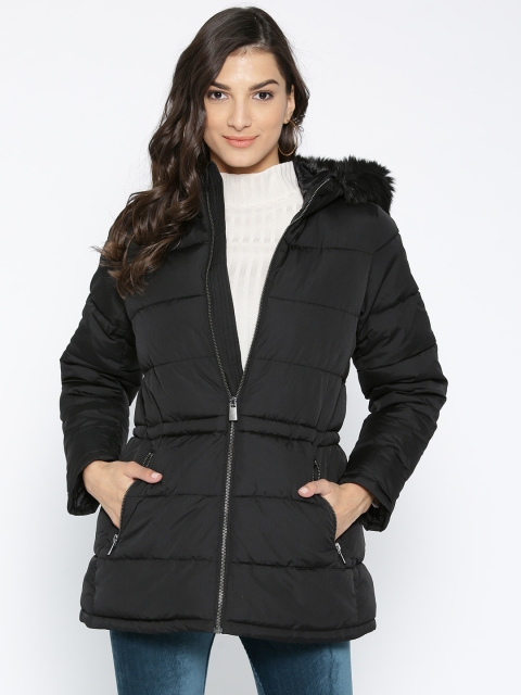 

GAP Women's Mid Puffer Jacket with Fur, Black