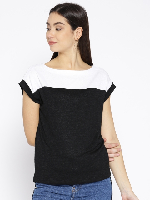 

GAP Women's Softspun Short Sleeve Colorblock Boatneck Top, Black