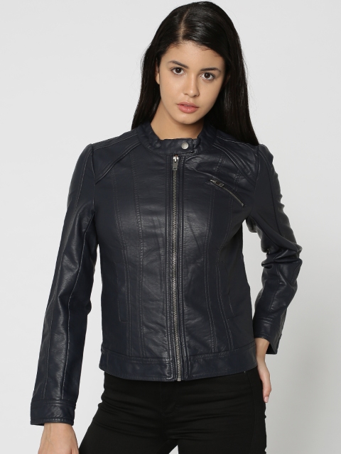 

ONLY Women Navy Blue Solid Biker Jacket