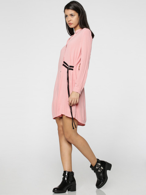 

ONLY Women Pink Solid High-Low Shirt Dress