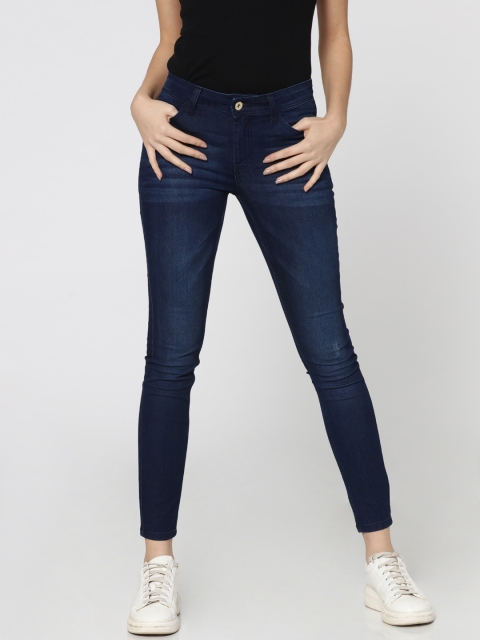 

ONLY Women Blue Skinny Fit Mid-Rise Low Distress Stretchable Cropped Jeans