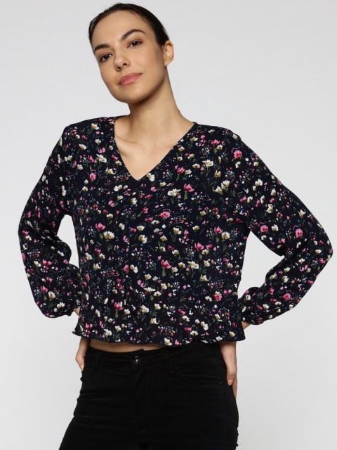 

ONLY Women Navy Printed Top, Navy blue