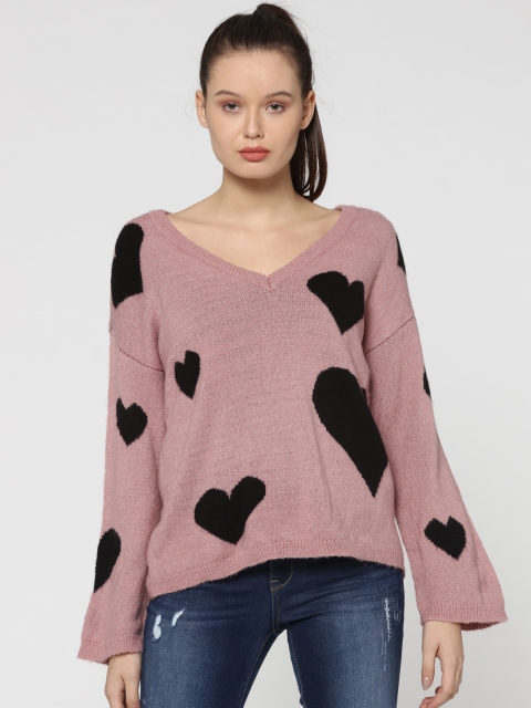 

ONLY Women Pink & Black Self-Design Pullover