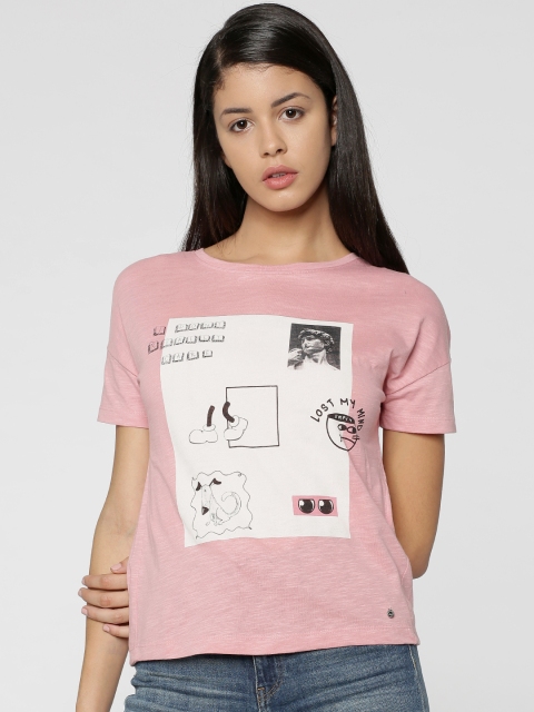 

ONLY Women Pink Printed Round Neck T-shirt