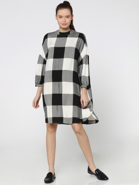 

ONLY Women Black & White Checked Shirt Dress