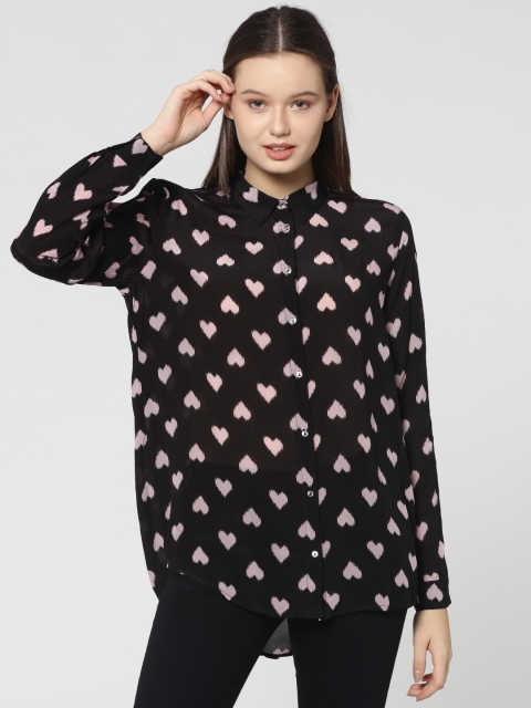 

ONLY Women Black Regular Fit Printed Casual Semi Sheer Shirt