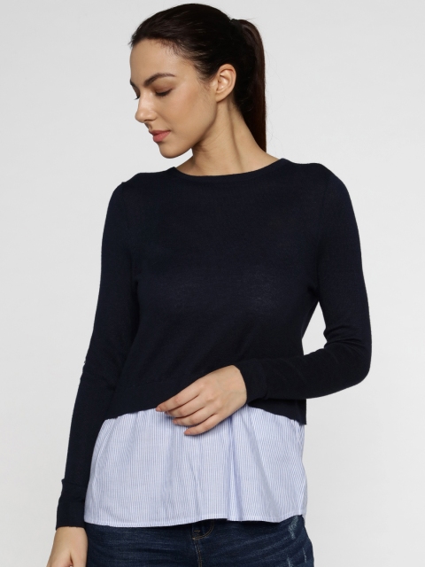 

ONLY Women Navy Blue Solid Pullover