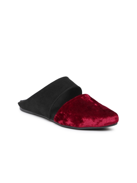 

Catwalk Women Red & Black Colourblocked Velvet Mules